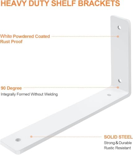 White Floating Shelf Bracket 12 Inch, 6 Pack Heavy Duty Shelf Brackets, Wall ...