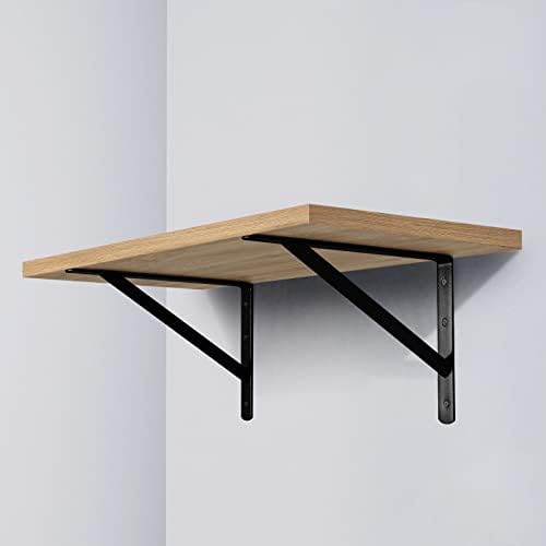 Heavy Duty Shelf Brackets, 12 x 8 Inch Black Metal L Brackets, 6 Pack