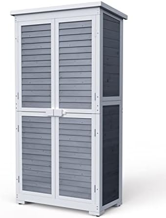 Gizoon Outdoor Storage Cabinet with 3 Shelves, Double Lockable Wooden Shed