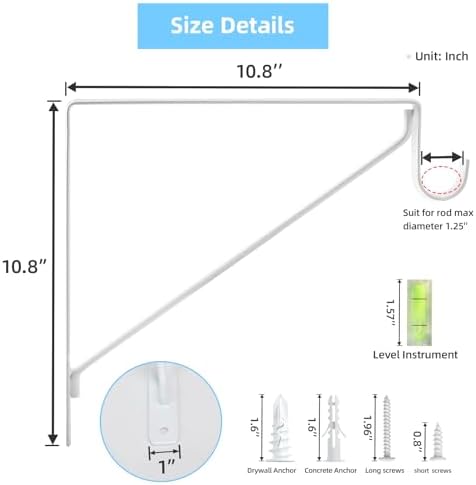 10-Pack Closet Rod Bracket, 10.8x10.8Inch Closet Shelf Brackets Heavy Duty Wa...