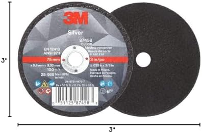 3M Silver Cut-Off Wheel, 87458, 60+, T1, 3 in x 0.035 in x 3/8 in