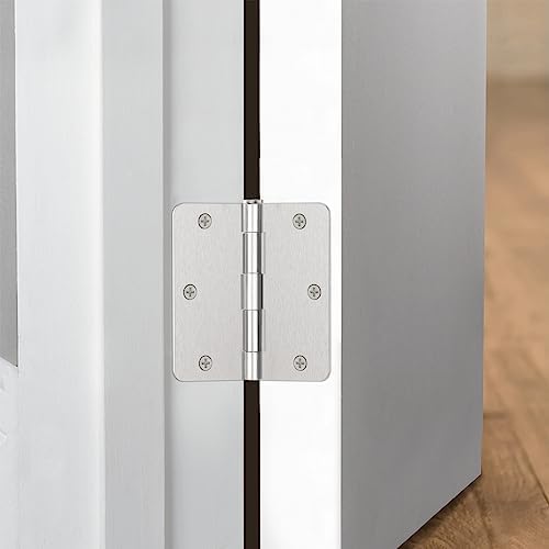 Door Hinges Brushed Nickel - 12 Pack 3.5 Inch Rounded Interior Satin Nickel w...