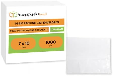 PSBM 1000 PCS 7 x 10 Inch Clear Blank Packing List Envelopes, Shipping Docume...