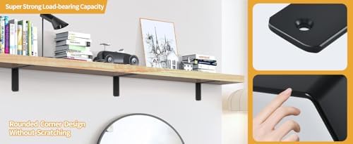 8 Pack - L 11" x H 6" x W1.5, 5mm Thick Black L Shelf Bracket, Iron...