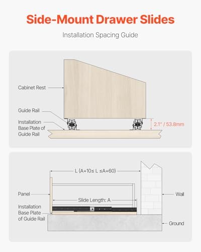 VEVOR Undermount Heavy Duty Drawer Slides, 16 24 32 40 Inch 260 lb Load Capac...