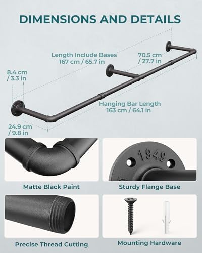 OROPY 65.7" Heavy Duty Industrial Pipe Clothes Rack for Hanging Clothes 2PK