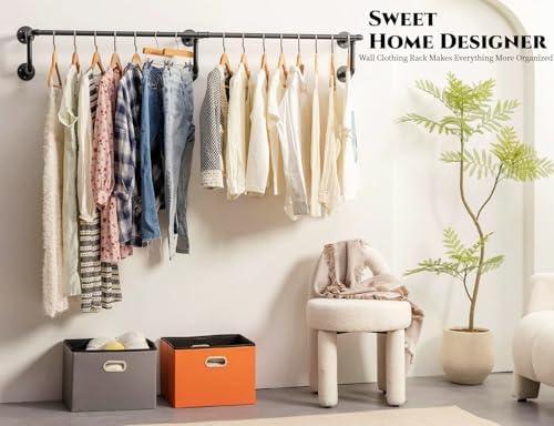 Wall Clothes Rack, Industrial Pipe Clothing Rack, Hanging Clothes Rod