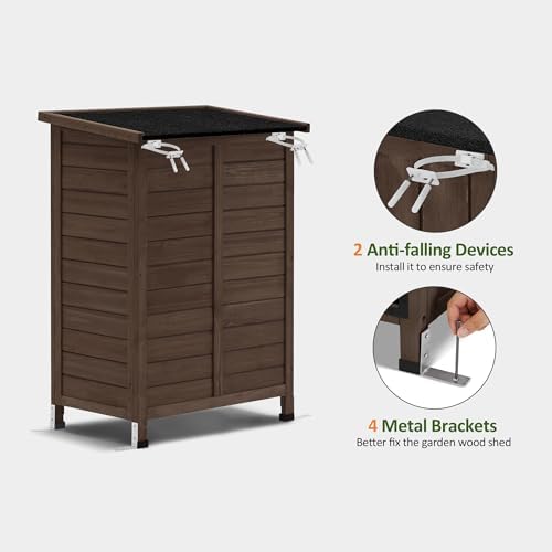 MCombo Small Outdoor Storage Cabinet, Wood Shed with Shelf 0985 (Brown)