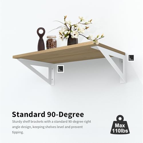 BRATA White Shelf Brackets 10 Inch, Brackets for Shelves, 4 Pack