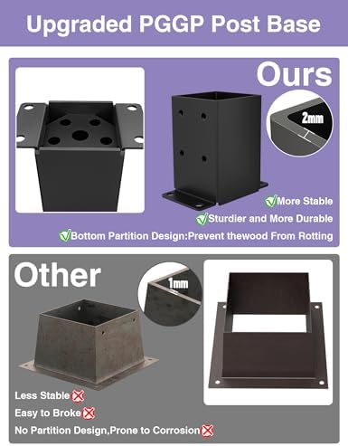4 PCS Metal 4x4 Post Base, Inner Size 3.5"x3.5" Post Bracket