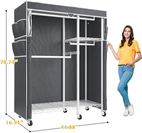 Raybee Clothes Rack with Cover, Rolling Portable Closet, 4 Hanging Zone
