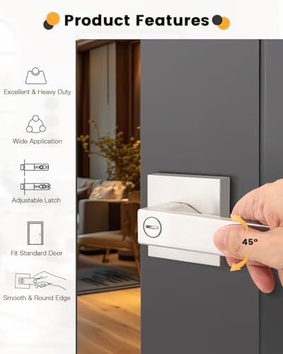 Gobrico 10 Pack Privacy Square Brushed Nickel Door Handle Interior, Keyless D...
