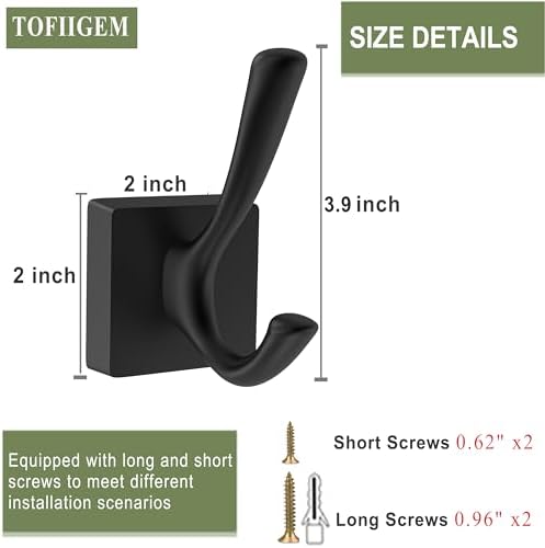 TOFIIGREM Black Wall Hooks Coat Hooks, Mudroom Hooks Bathroom Hallway Hooks f...