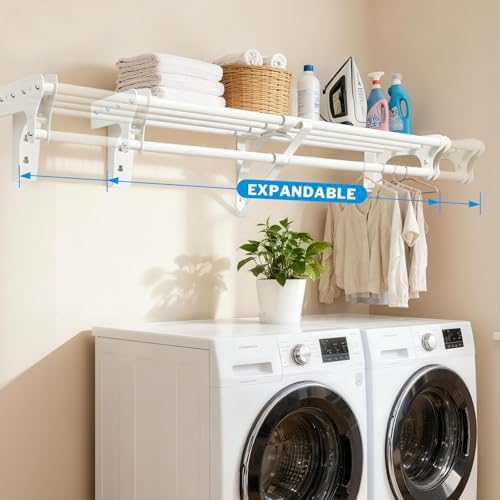 Steel Closet Shelf with Hanging Rod, 40-73'' Expandable Closet Shelves
