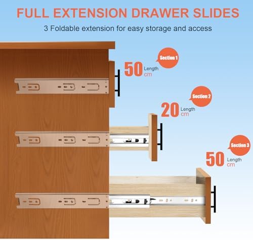 20 inch Drawer Slides 4 Pairs (8pcs) Full Extension Ball Bearing Drawer Rails...