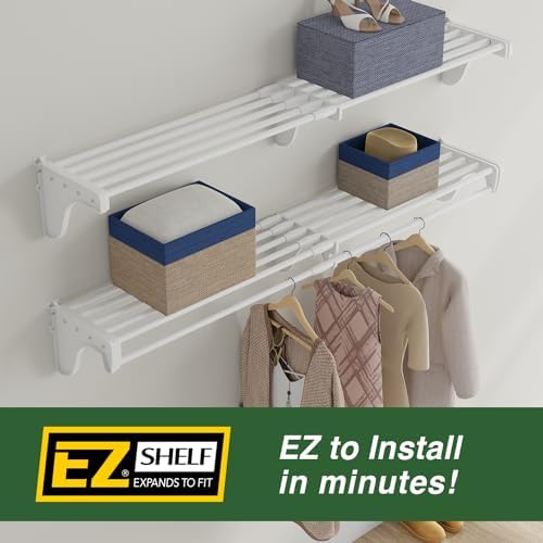 EZ Shelf-Expandable-Closet Shelf (NO Hanging Rod)- 29” - 49” -White- Easy Ins...