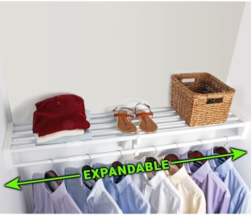 EZ SHELF- Closet Shelf with Hanging Rod, Expands 40.5-73", White, Closet...