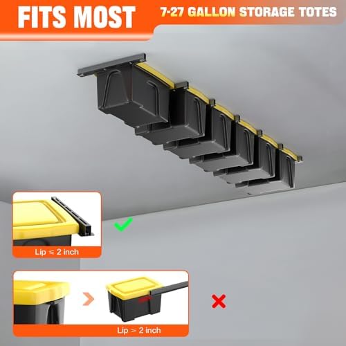 TORACK Garage Ceiling Bin Storage Rack, Overhead Tote Storage Rails
