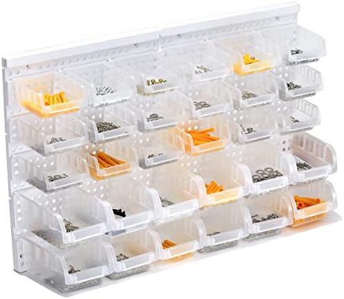 Transparent Garage Organizer Bins, 30PCS Wall Mounted Storage Small Parts Bin...