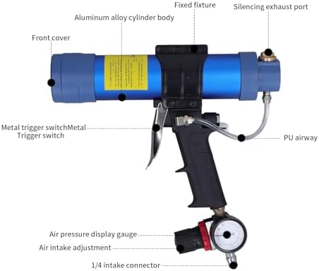Sausage Silicone Caulking Glue Gun,310ml 1/4in Pneumatic Glass Glue Gun With ...
