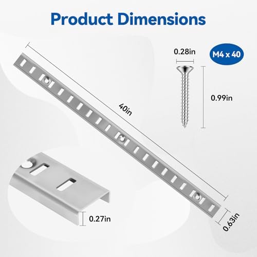 Adjustable Shelf Bracket 40 Inch 8 Pack Wall Shelf Pilaster Tracks, Stainless...