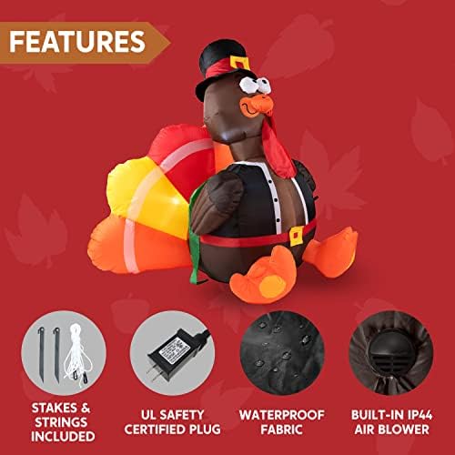 Joiedomi 6 FT Thanksgiving Inflatable Turkey Decorations, LED Light Up Turkey...