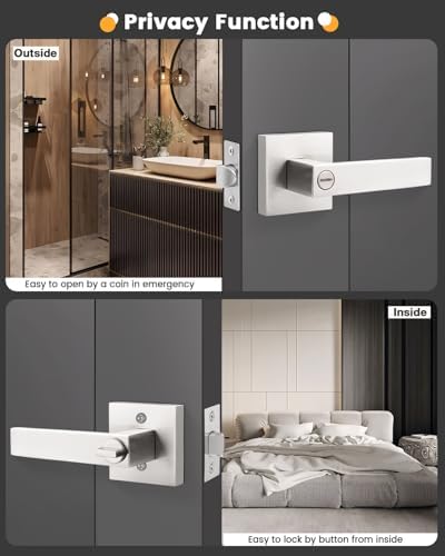 Gobrico 10 Pack Privacy Square Brushed Nickel Door Handle Interior, Keyless D...