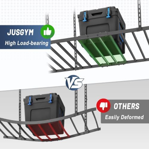 Jusgym 4x8FT Overhead Garage Ceiling Storage Rack with 6 Hooks