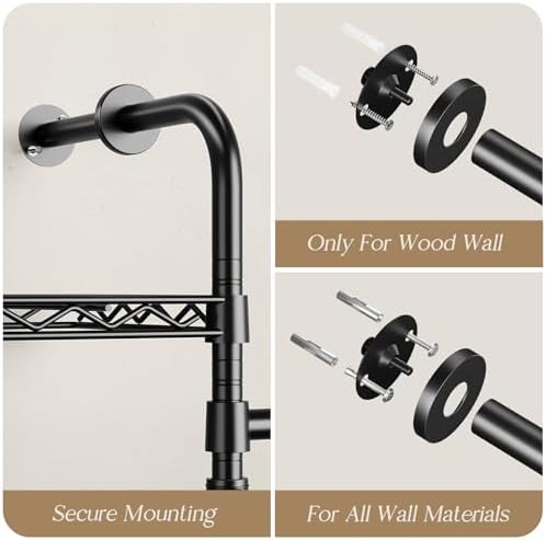 Wall Mounted Closet System, Heavy Duty 3-Row Clothes Rack, Expandable Industr...