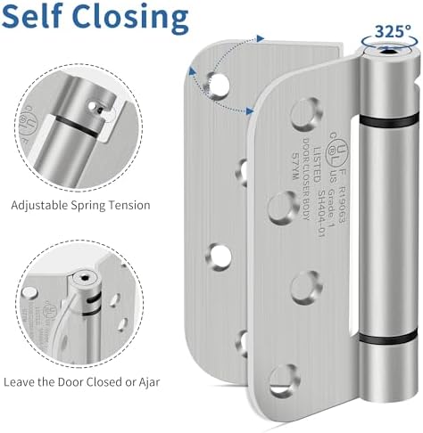 4 Inch Self Closing Door Hinges, 5/8" Radius Corners Spring Loaded Hings