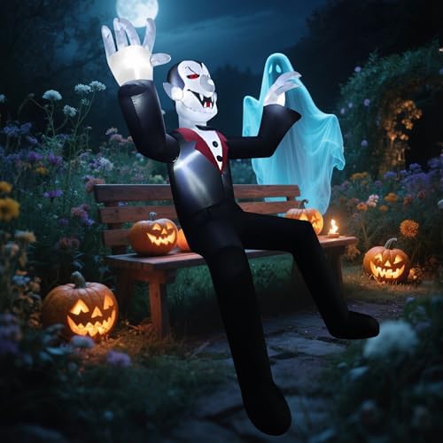 10ft Giant Sitting Vampire Halloween Inflatable with Built-in LED Lights - Ou...