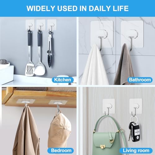 JINSHUNFA Adhesive Wall Hooks 13LB Heavy Duty No Drill Large Transparent Wate...