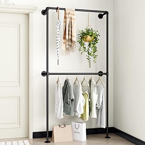 Industrial Pipe Clothing Rack Wall Mounted Garment Rack, Black Pipe Clothes R...