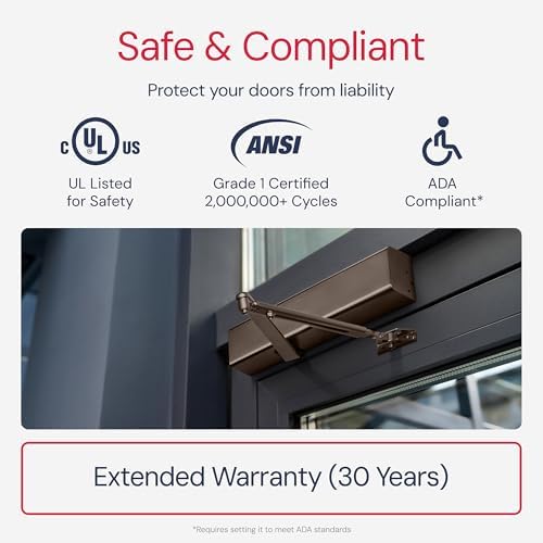 Lawrence Heavy Duty Door Closer Commercial Grade 1 - Adjustable 6-Speed Delay...