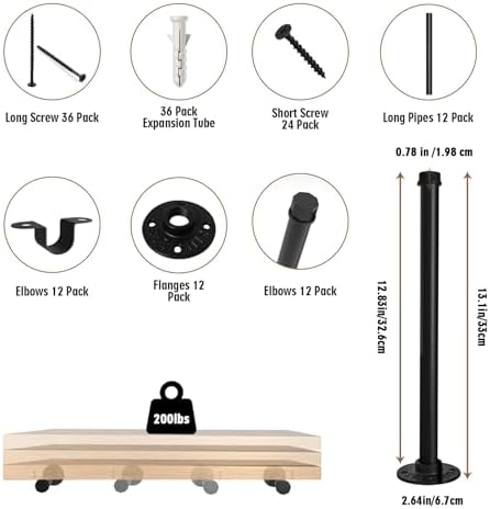 Industrial Pipe Shelf Brackets, 12-Pack Heavy Duty Floating Shelves Brackets ...