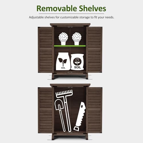MCombo Small Outdoor Storage Cabinet, Wood Shed with Shelf 0985 (Brown)