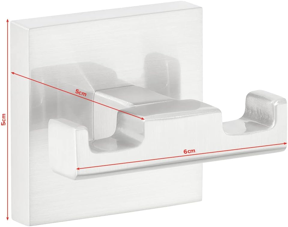 tesa EXXCLUSIV Double Robe Hook - Self-Adhesive Bathrobe Hook in Stainless-St...