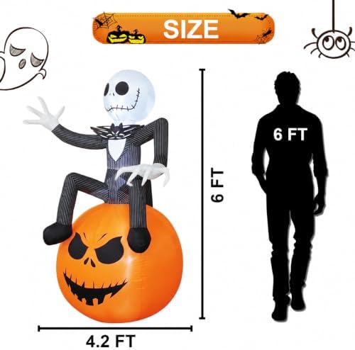 6Ft Inflatable Halloween Yard Decoration - Outdoor Blow Up Skeleton & Pum...