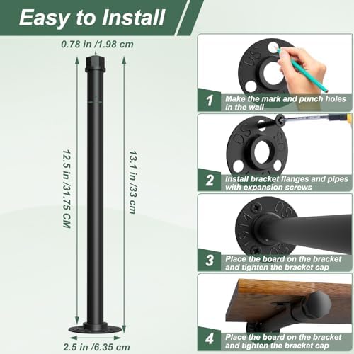 12 Pack Pipe Shelf Brackets Black 12 Inch Floating Shelving Bracket