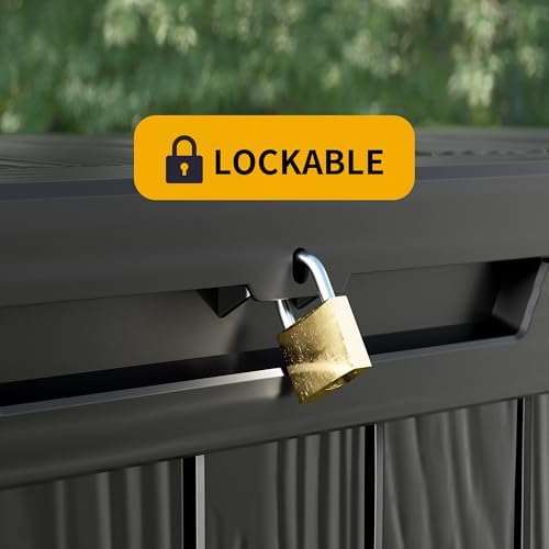 200 Gallon Outdoor Storage Box Patio Deck Box Waterproof, Resin Lockable Outs...