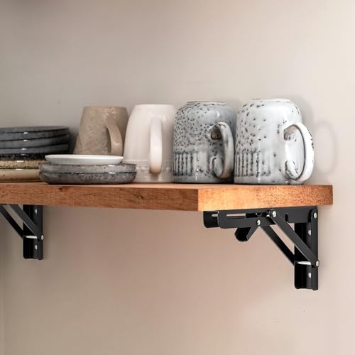 Ravinte Matte Black Folding Shelf Brackets, 16 Inch, 4 Pack