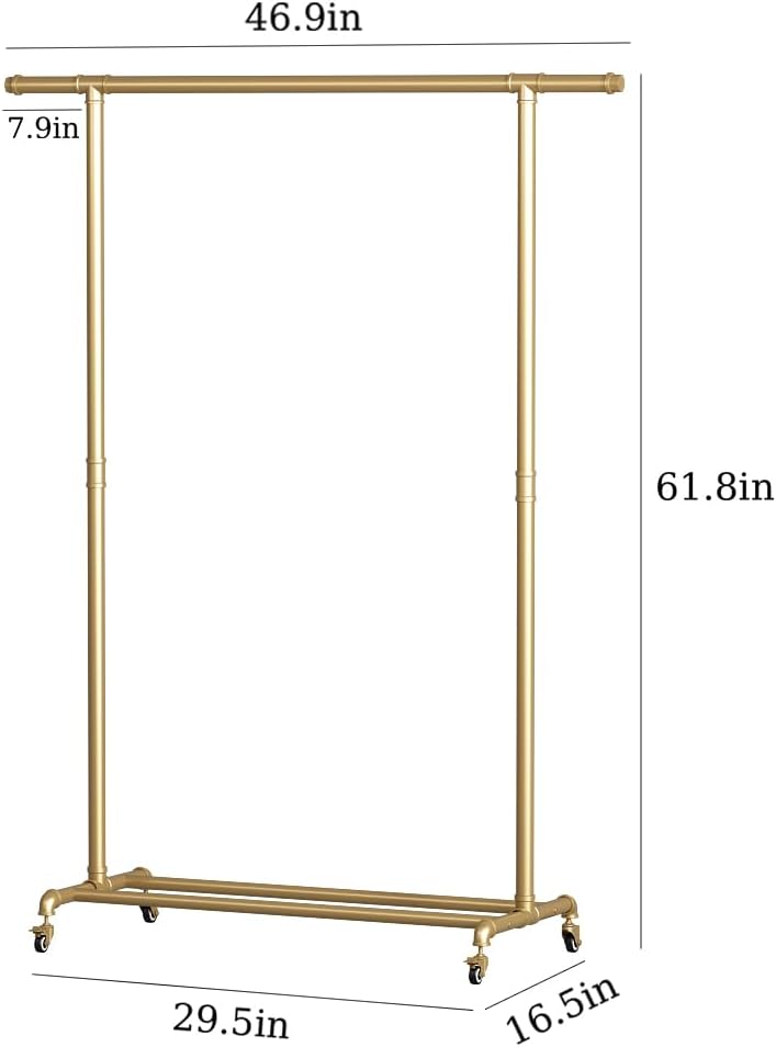 Industrial Pipe Clothing Rack, Heavy Duty Metal Clothes Rack With Wheels, Rol...