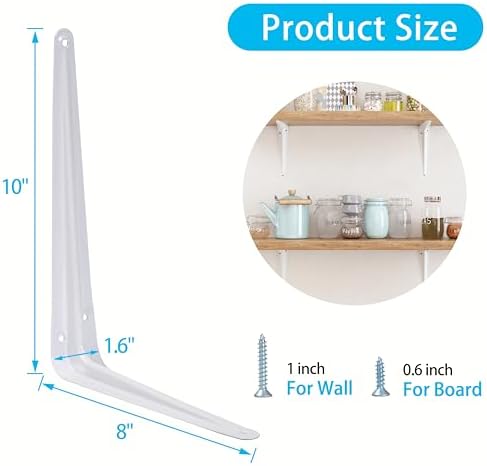 20 Pack Shelf Brackets 10 Inch, White Metal Brackets for Shelves, L Shape She...