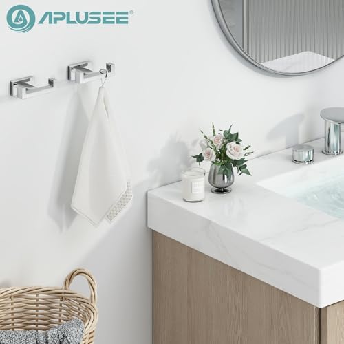 APLusee Double Towel Hooks for Bathroom, Polished Chrome, Wall Mounted