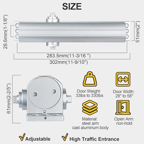 Grade1 Commercial Door Closer, Super Heavy Duty Hydraulic Closer