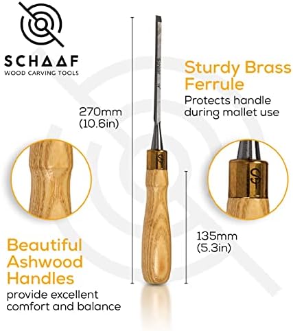Schaaf Tools 4-Piece Wood Chisel Set for Woodworking, Cr-V 60 Steel Blades