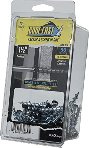 Hillman Borefast Drywall Anchors, 1-1/2in Pan Head, 75 Pack, Black
