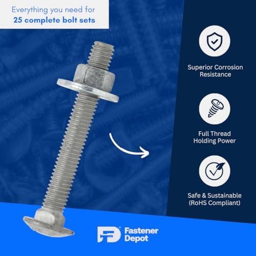 1/2"-13 x 4 (25 Sets) Hot Dipped Galvanized Carriage Bolt Kit for Exteri...
