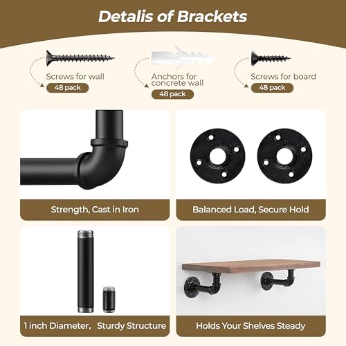 Industrial L Pipe Shelf Brackets for 7-14 in Depth Wood,6.7In 12 Pack