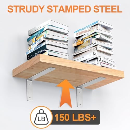 Floating Shelf Bracket Stainless Steel 10 Inch, 6 Pack Heavy Duty Shelf Brack...
